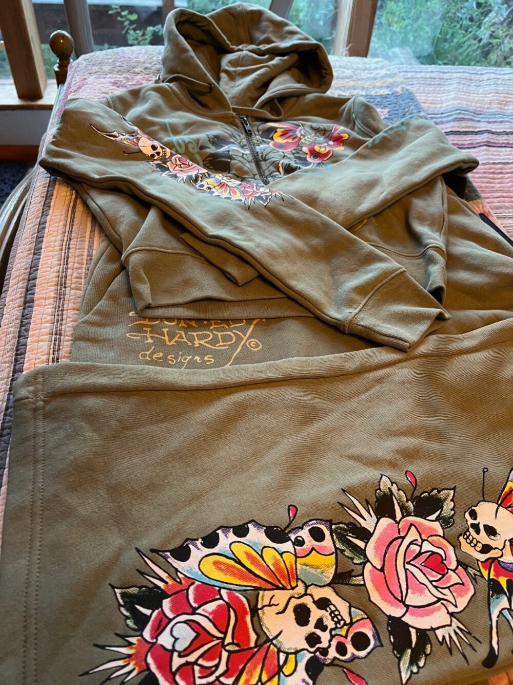 Ed Hardy Y2K Tattoo Graphic Tracksuit Hoodie M Pants L